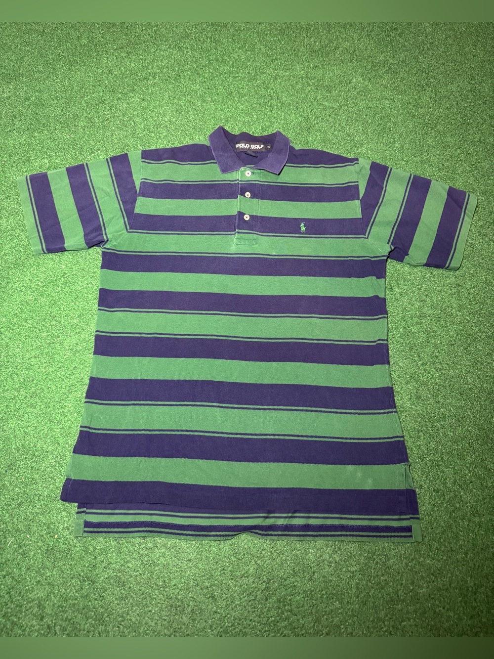 Polo Ralph Lauren Golf Polo Vintage Medium Striped 90s Preppy Green Blue 21x28